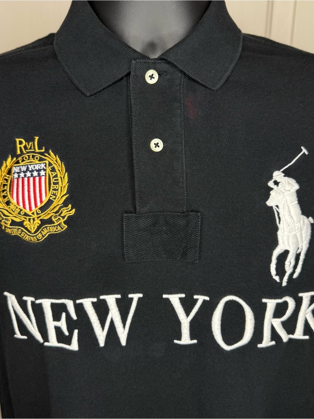 Polo by Ralph Lauren Black BIG PONY Polo Player & Gold Crest Men’s MEDIUM *Read*